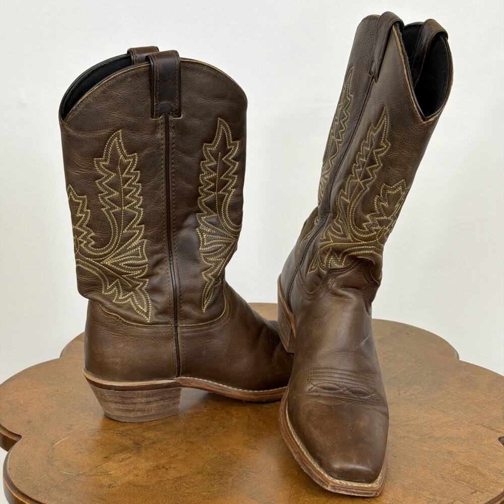 Justin Women's 8.5 Brown Leather Square Toe Western Cowgirl Boots Made in USA - Picture 1 of 10